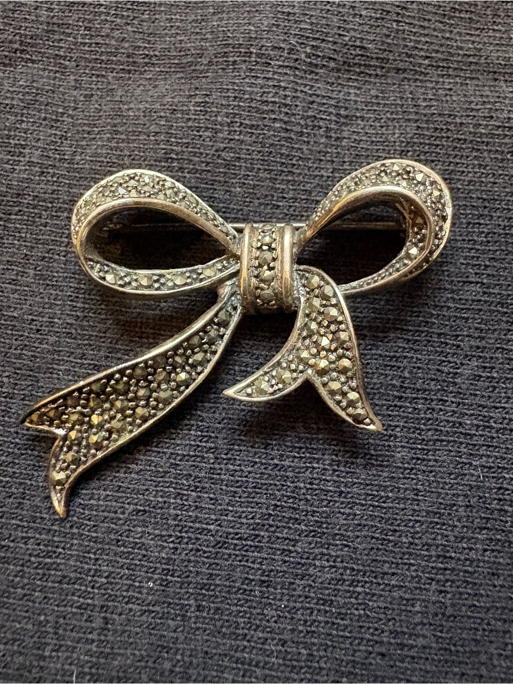 Bow-Shaped Marcasite Ribbon Brooch - Sterling Silver